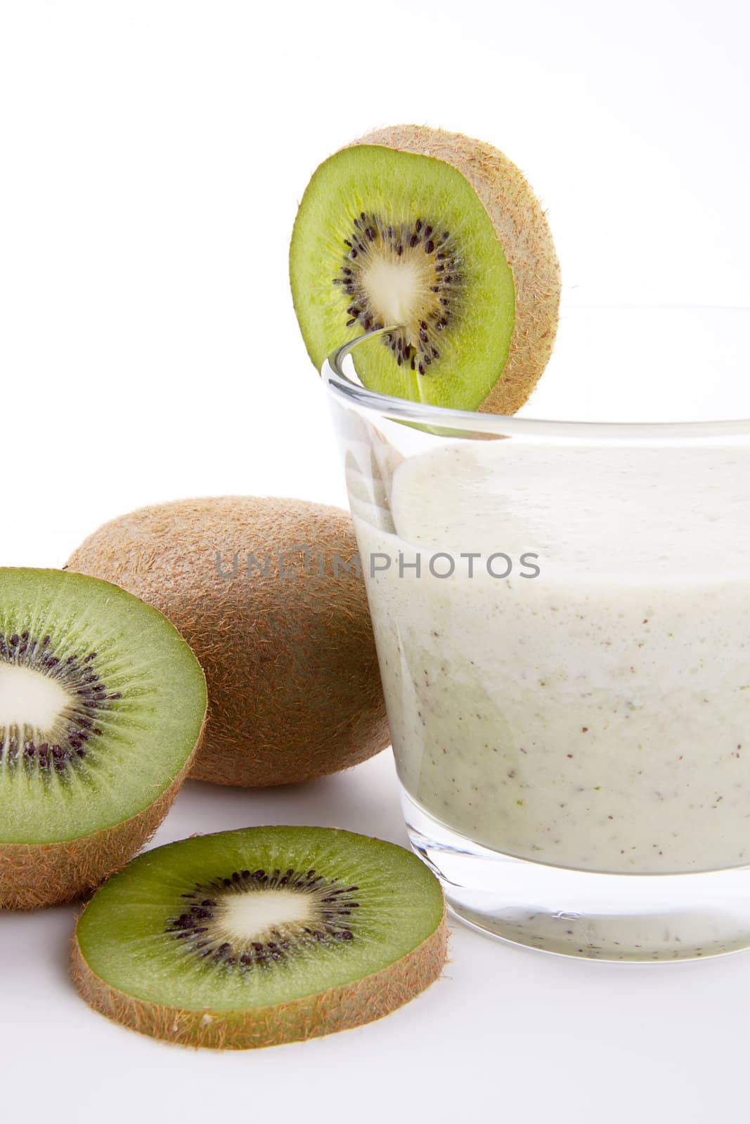 fresh delicious kiwi yoghurt shake cream isolated on white background