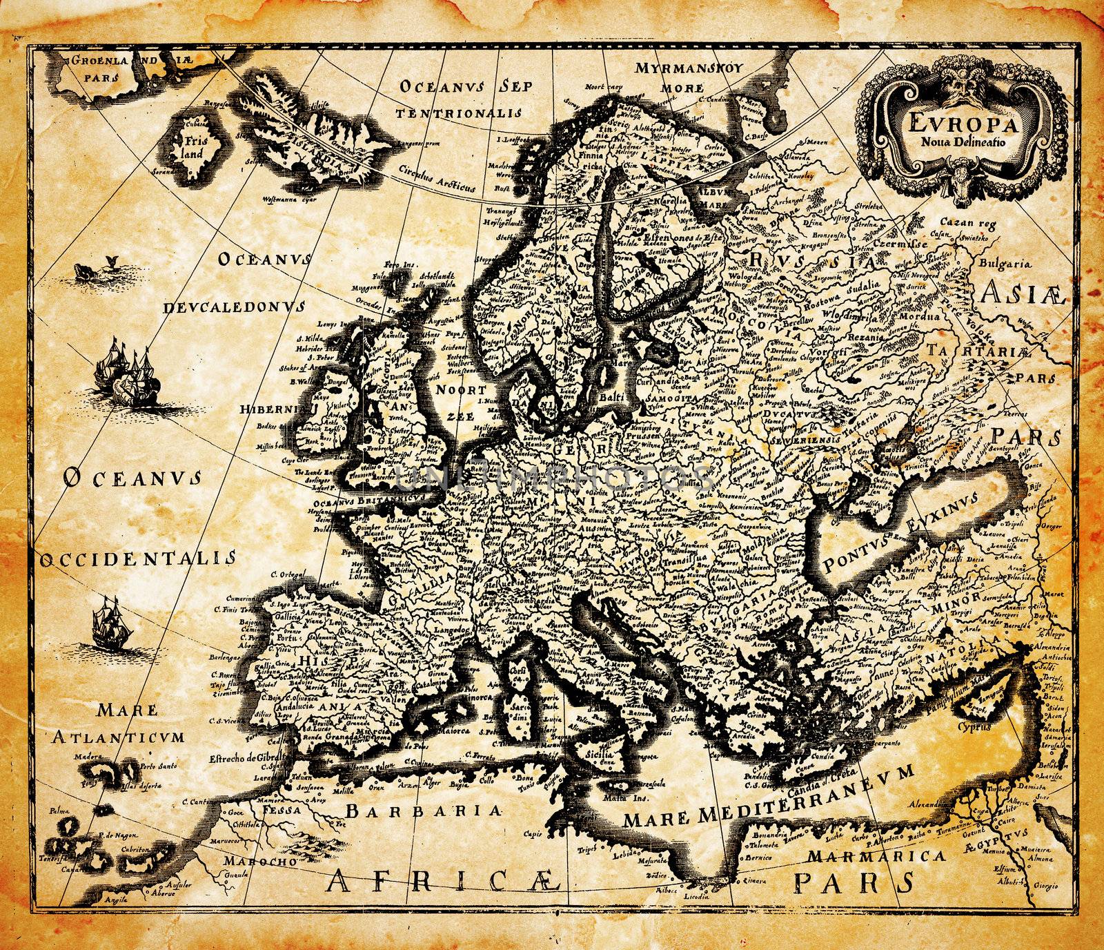 Vector ancient map of Europe converted to raster Jpg for detail.