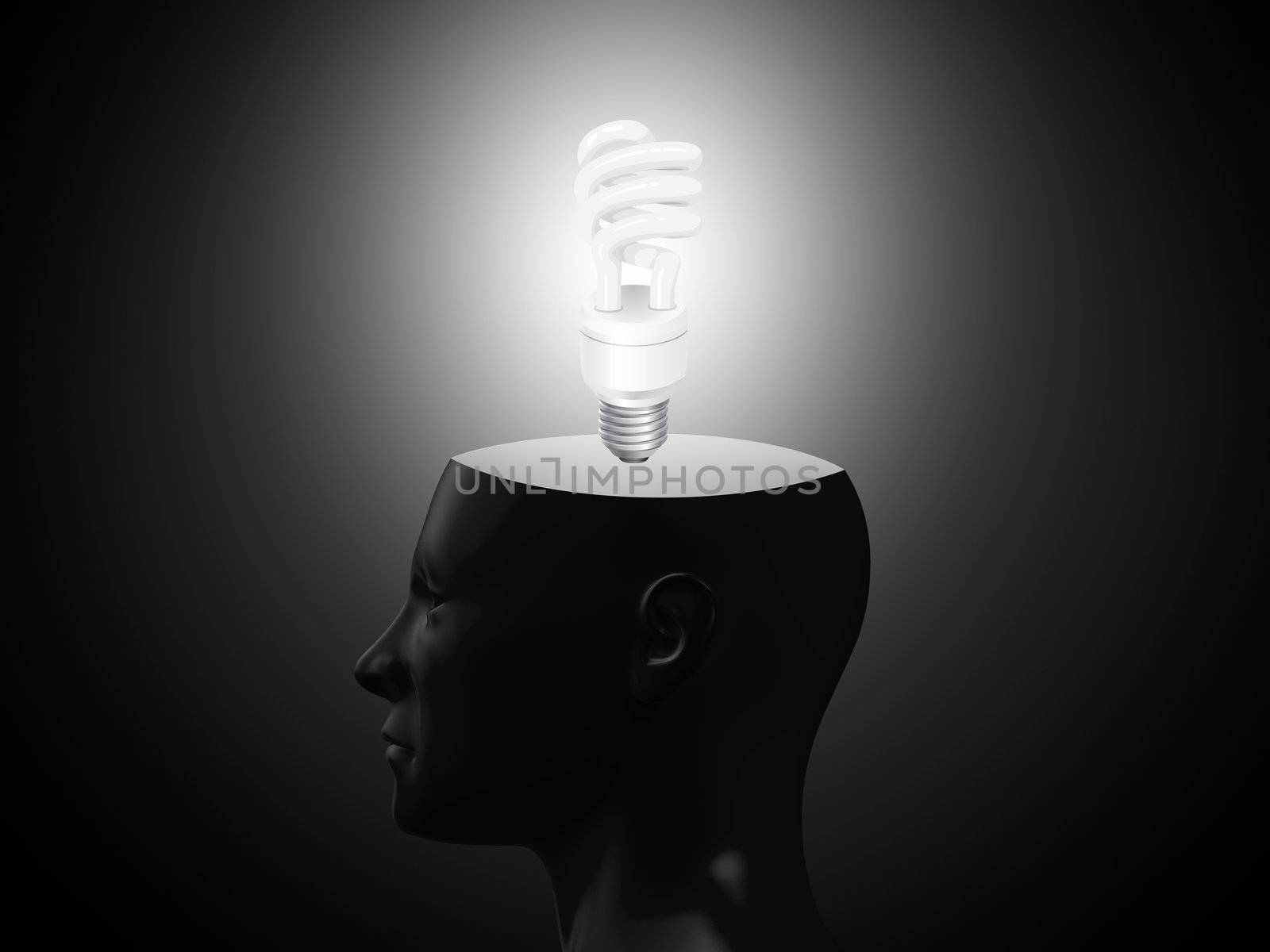 Light bulb in human head, having new and creative ideas.