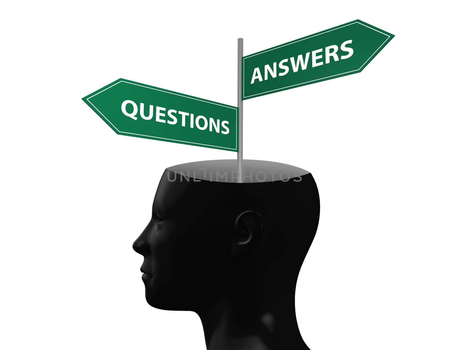 Questions and answers arrow signs in head on isolated white background.