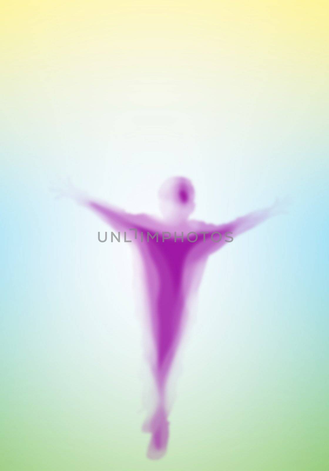 Image with a blurred female silhouette against colour background