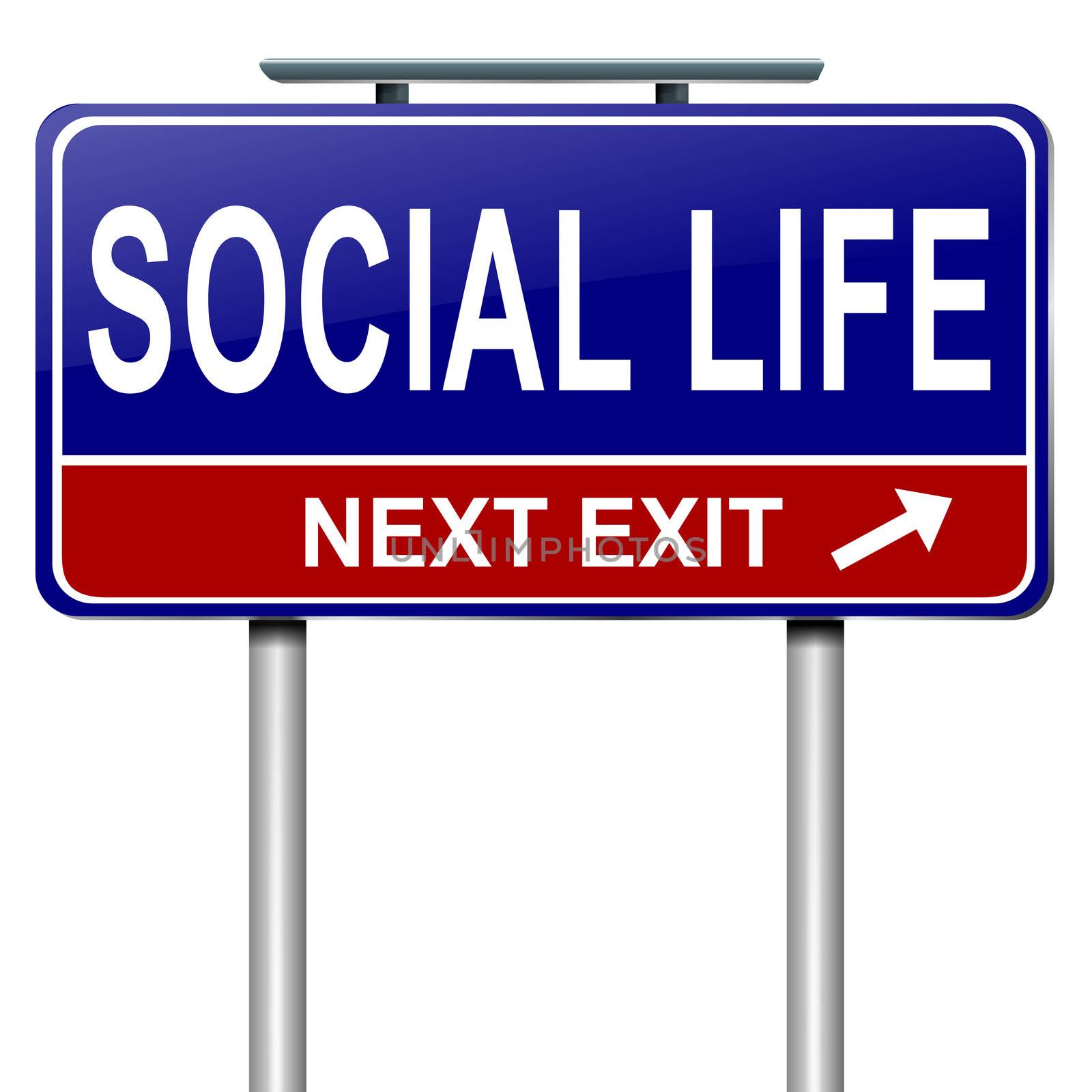 Illustration depicting a roadsign with a social life concept. White background.