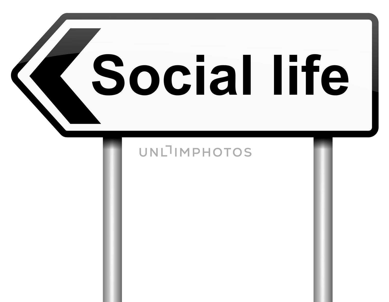 Illustration depicting a roadsign with a social life concept. White background.