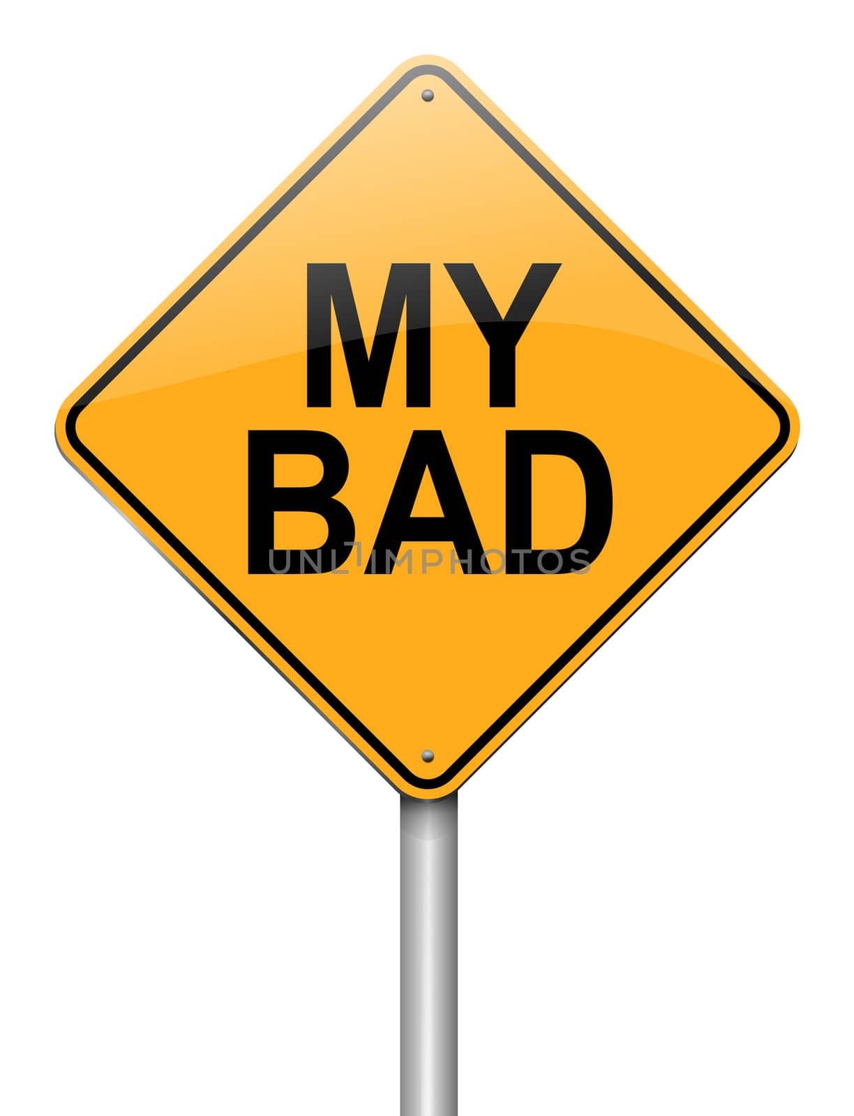 Illustration depicting a roadsign with a 'my bad' concept. White background.