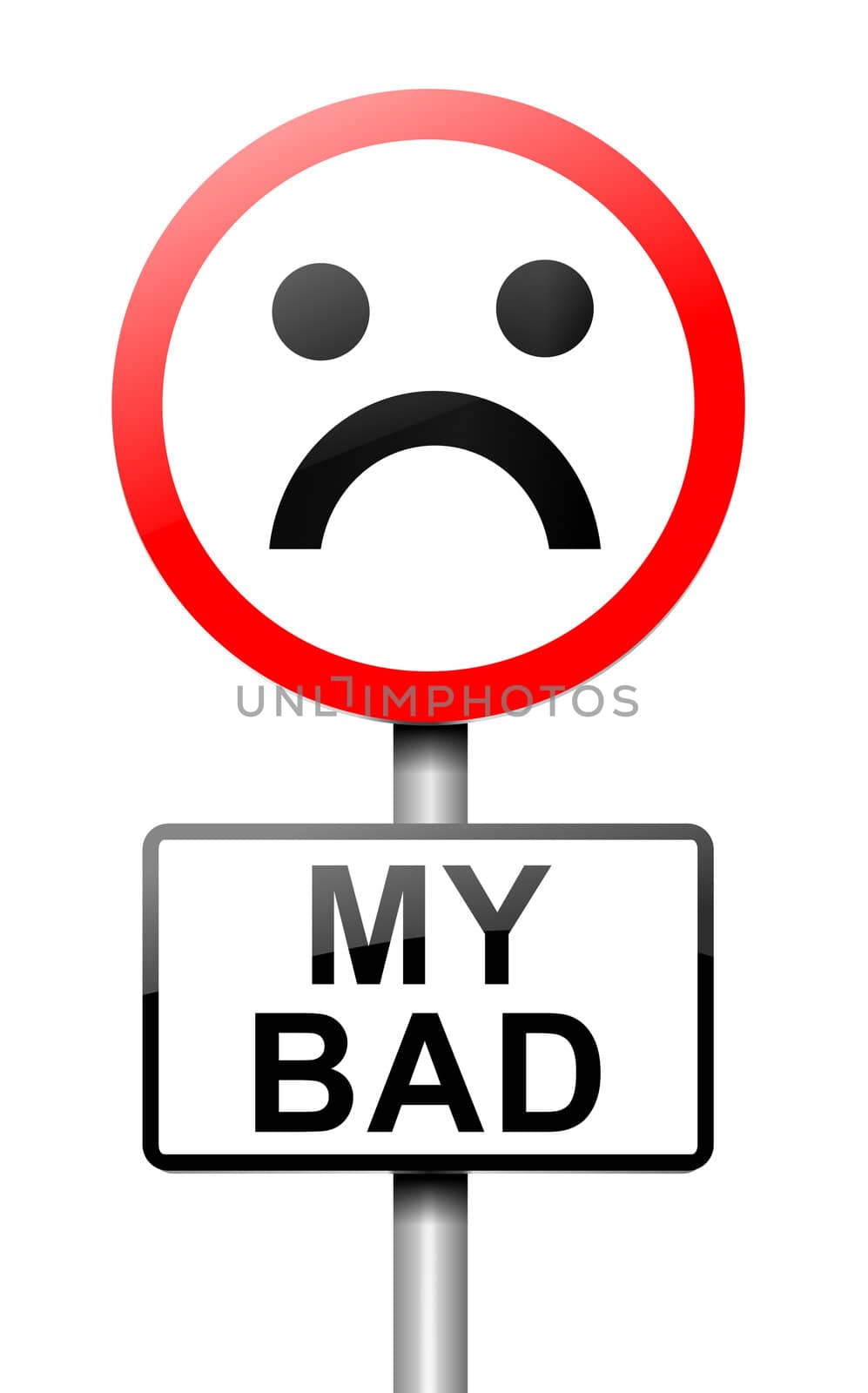 Illustration depicting a roadsign with a 'my bad' concept. White background.