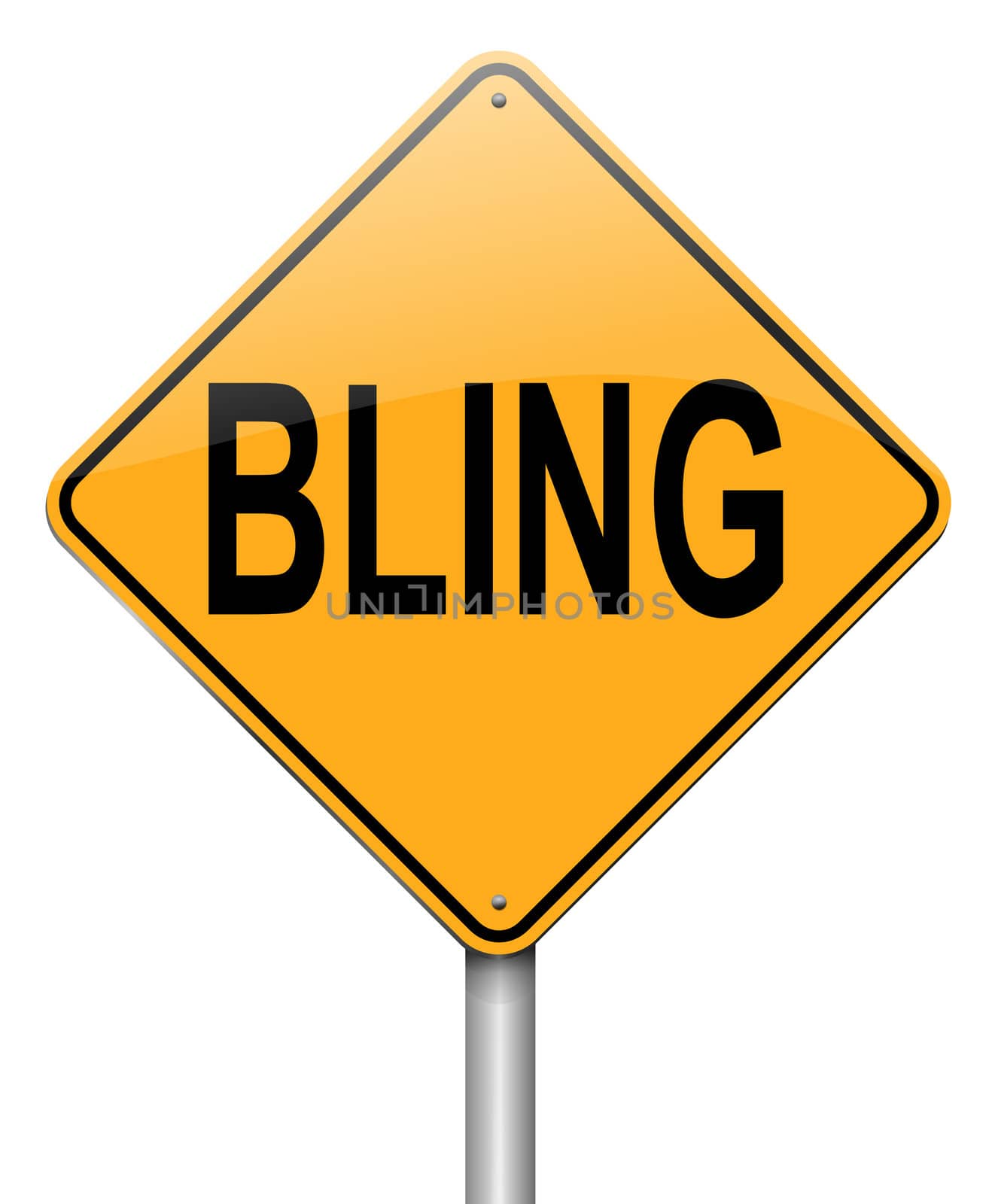 Illustration depicting a roadsign with a bling concept. White background.