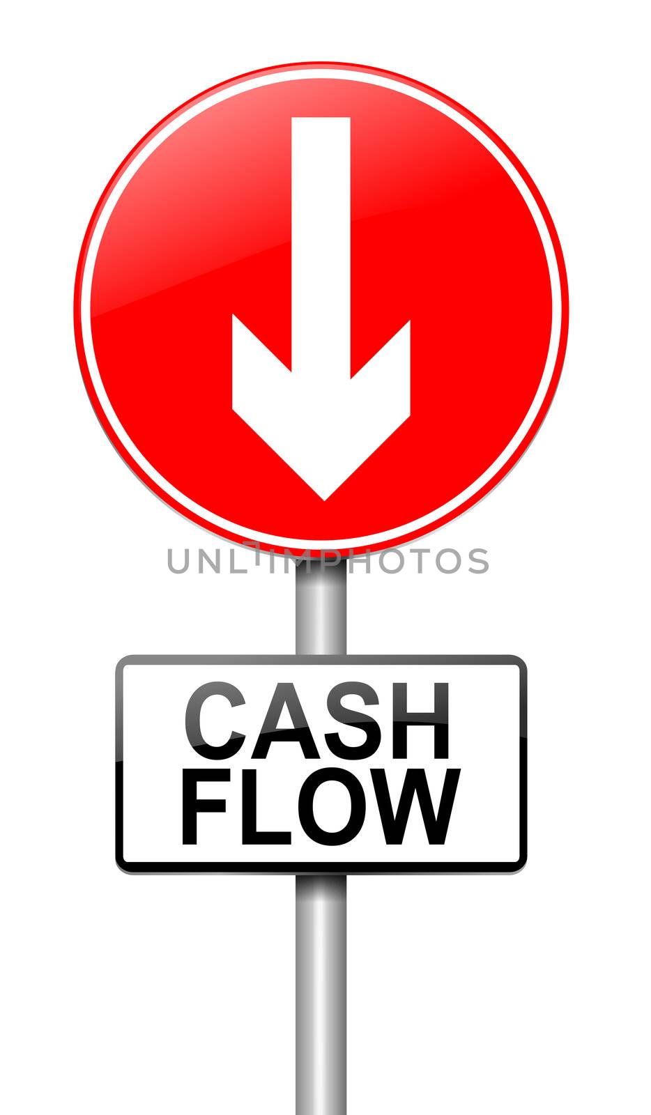 Illustration depicting a roadsign with a cash flow concept. White background.