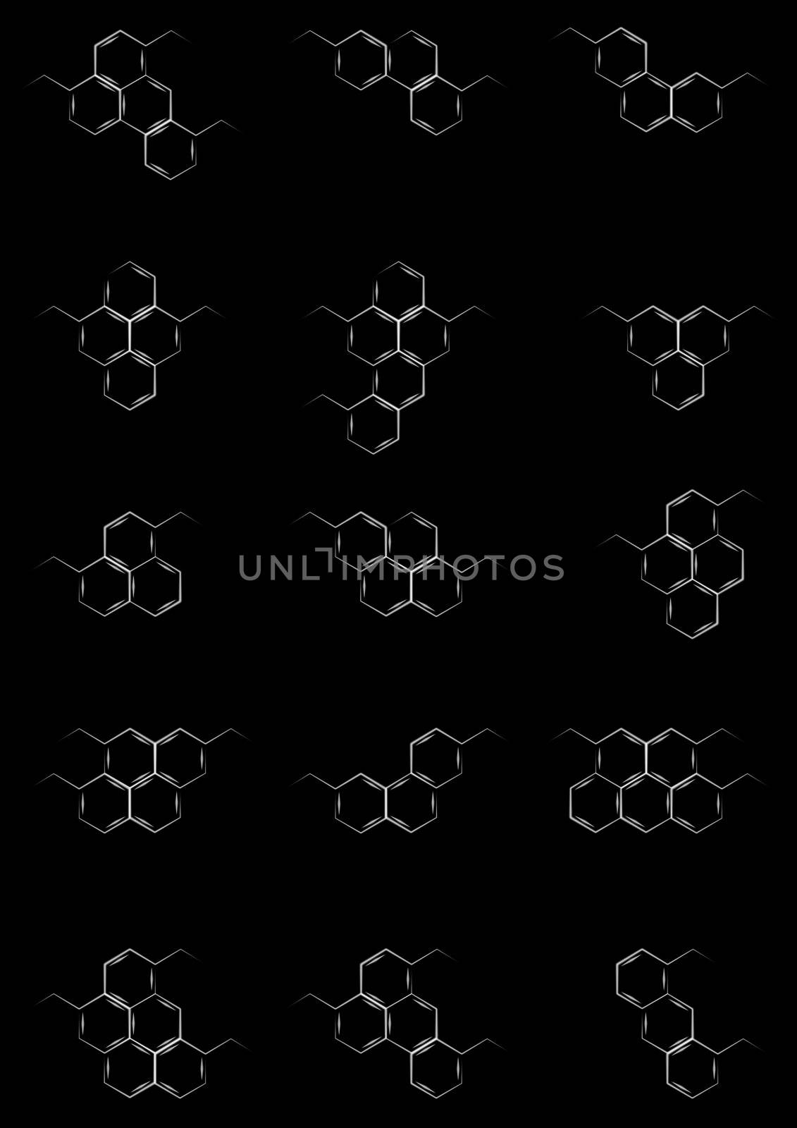 Blackboard with structural chemical formulas of benzene rings