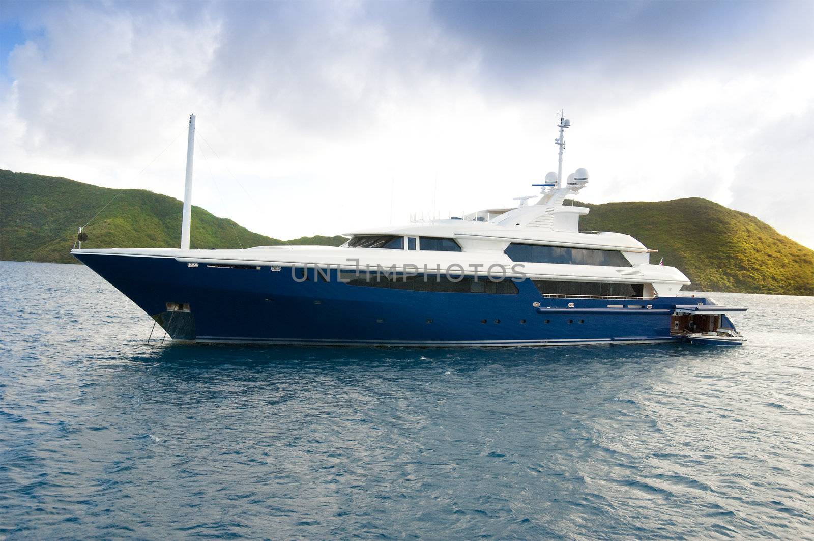 Luxury yacht at anchor in the caribbean BVI islands