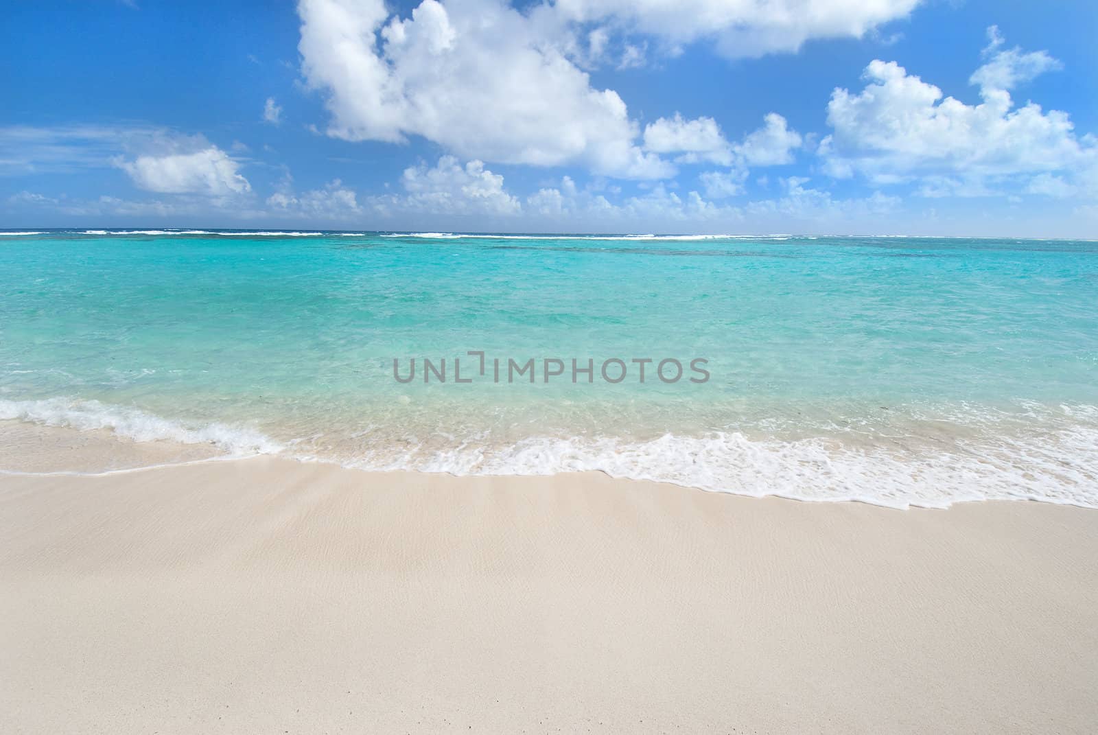 Caribbean aqua waters and blue sky of the British Virgin Islands