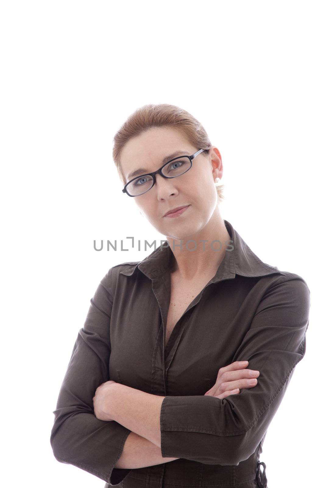 Woman wearing glasses with intent look by Farina6000