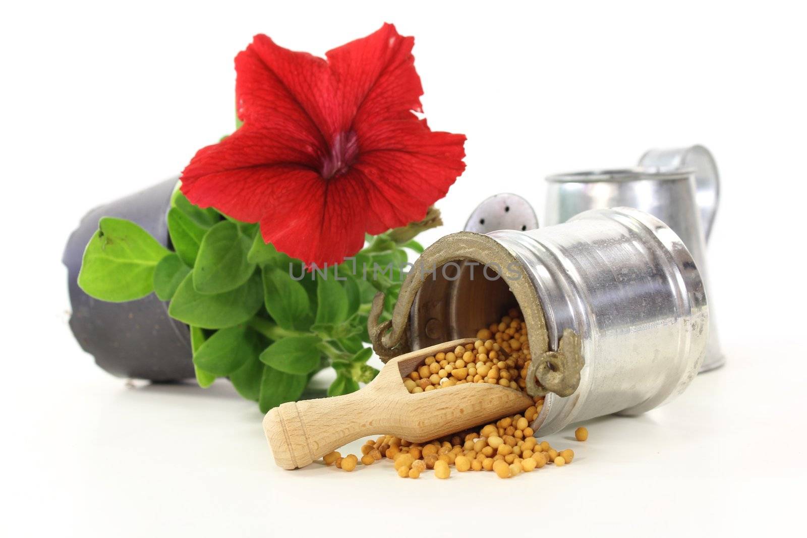 a bucket of slow release fertilizer in front of white background