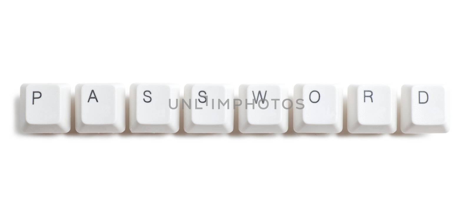 Password word written with computer buttons over white background