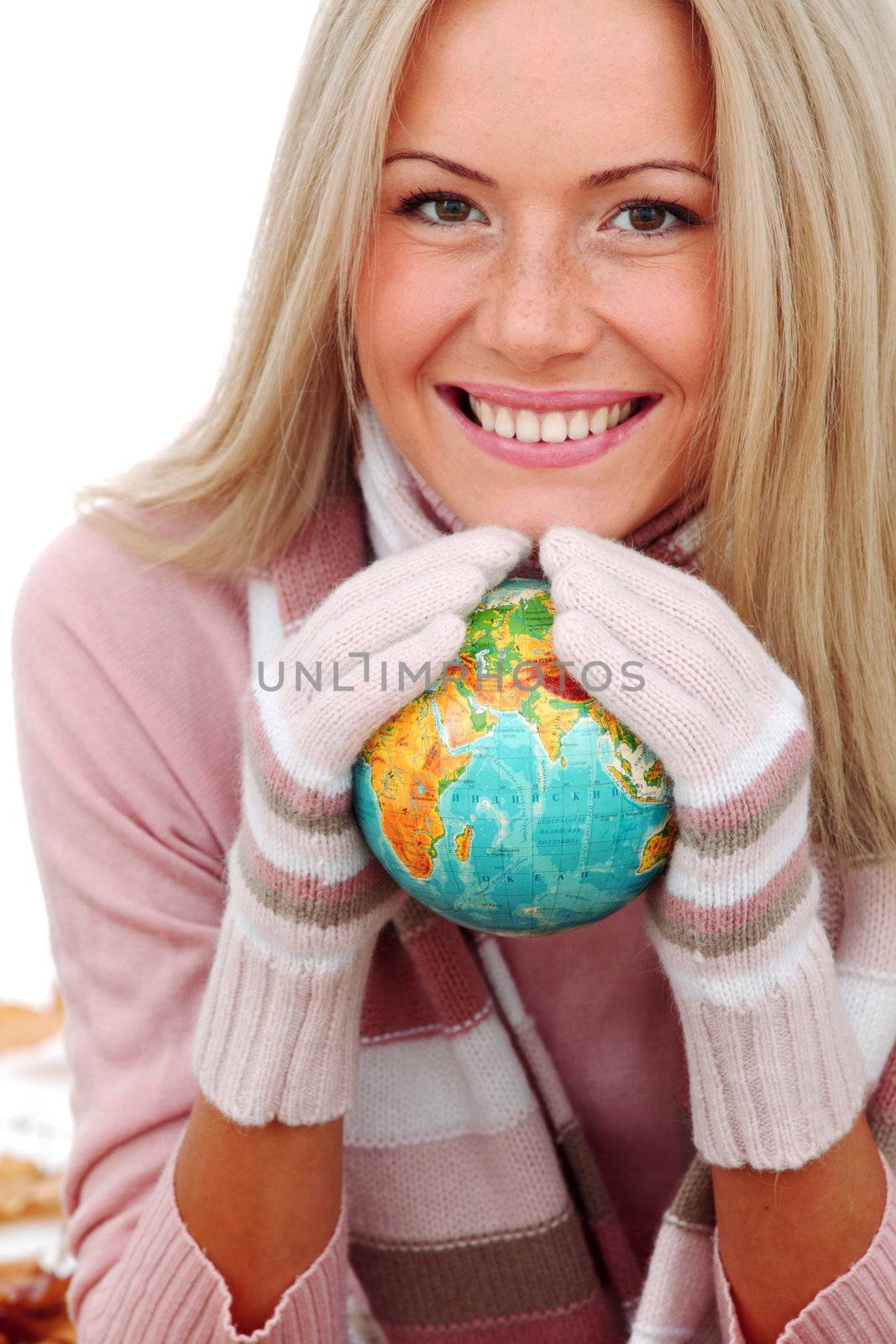 woman take globe in hands by Yellowj