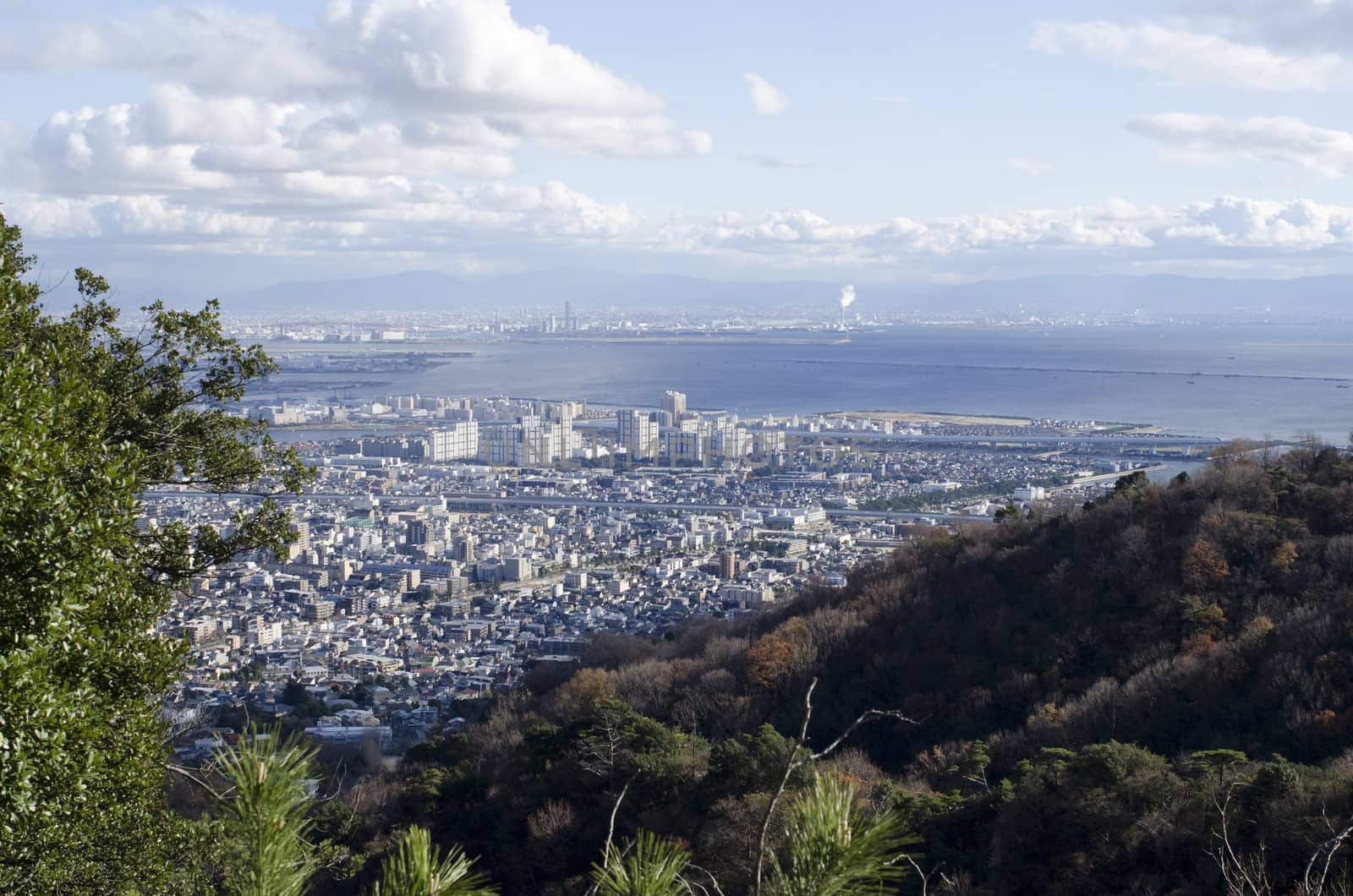 View of Osaka bay from the surrounding mountains