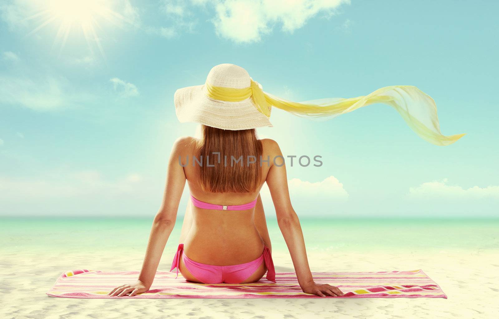 Summer girl on white background