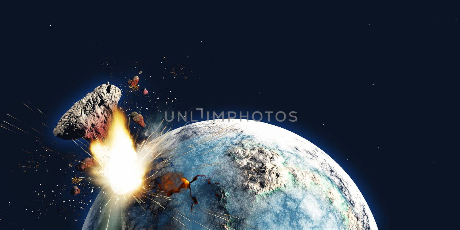 The Earth explodes from the inside and blows out a portion of the planet in the apocalypse on December 21, 2012.