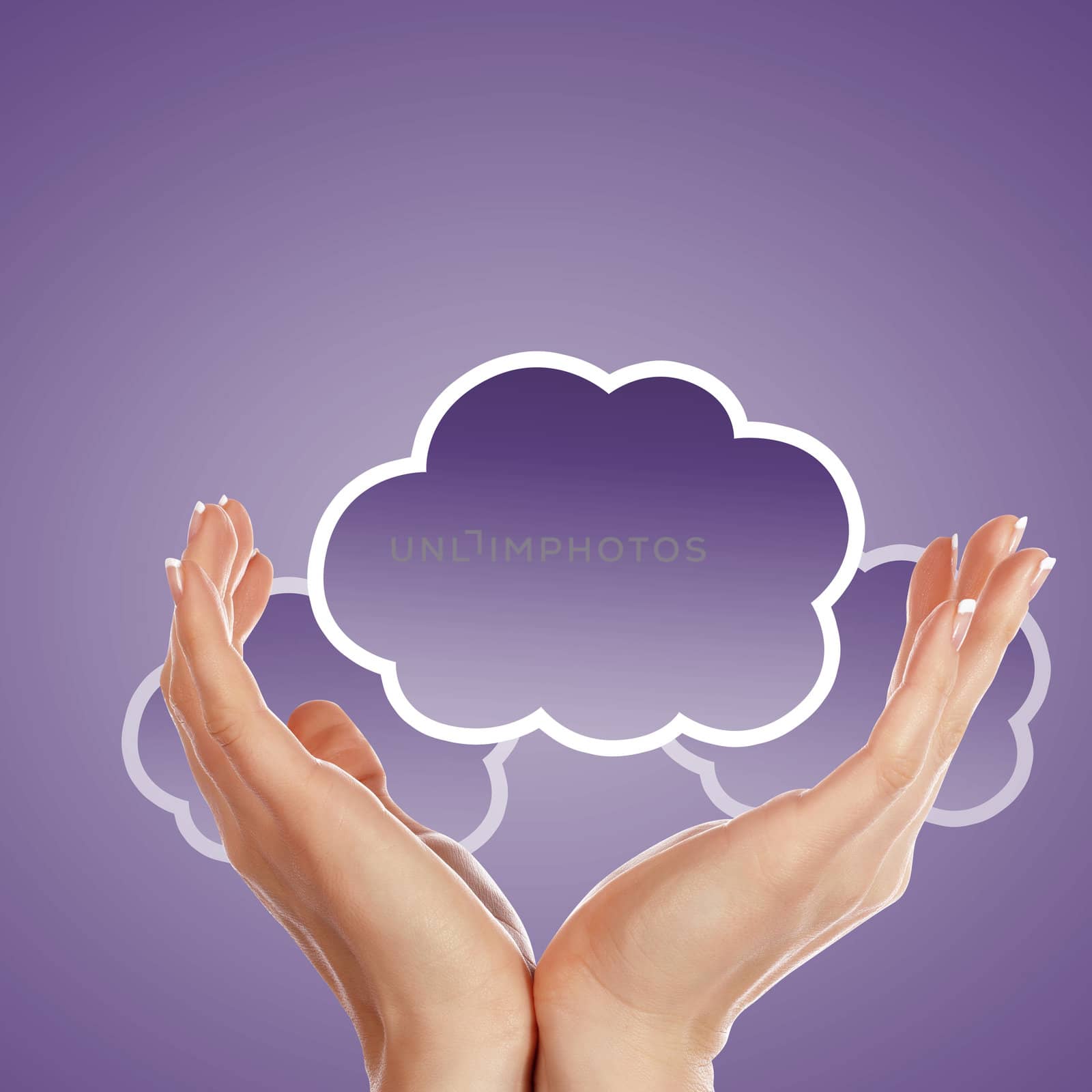 Hand with cloud computing symbol by sergey_nivens