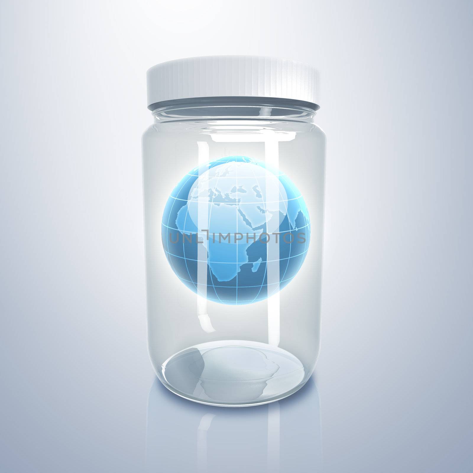 Image of our planet earth inside a glass jar