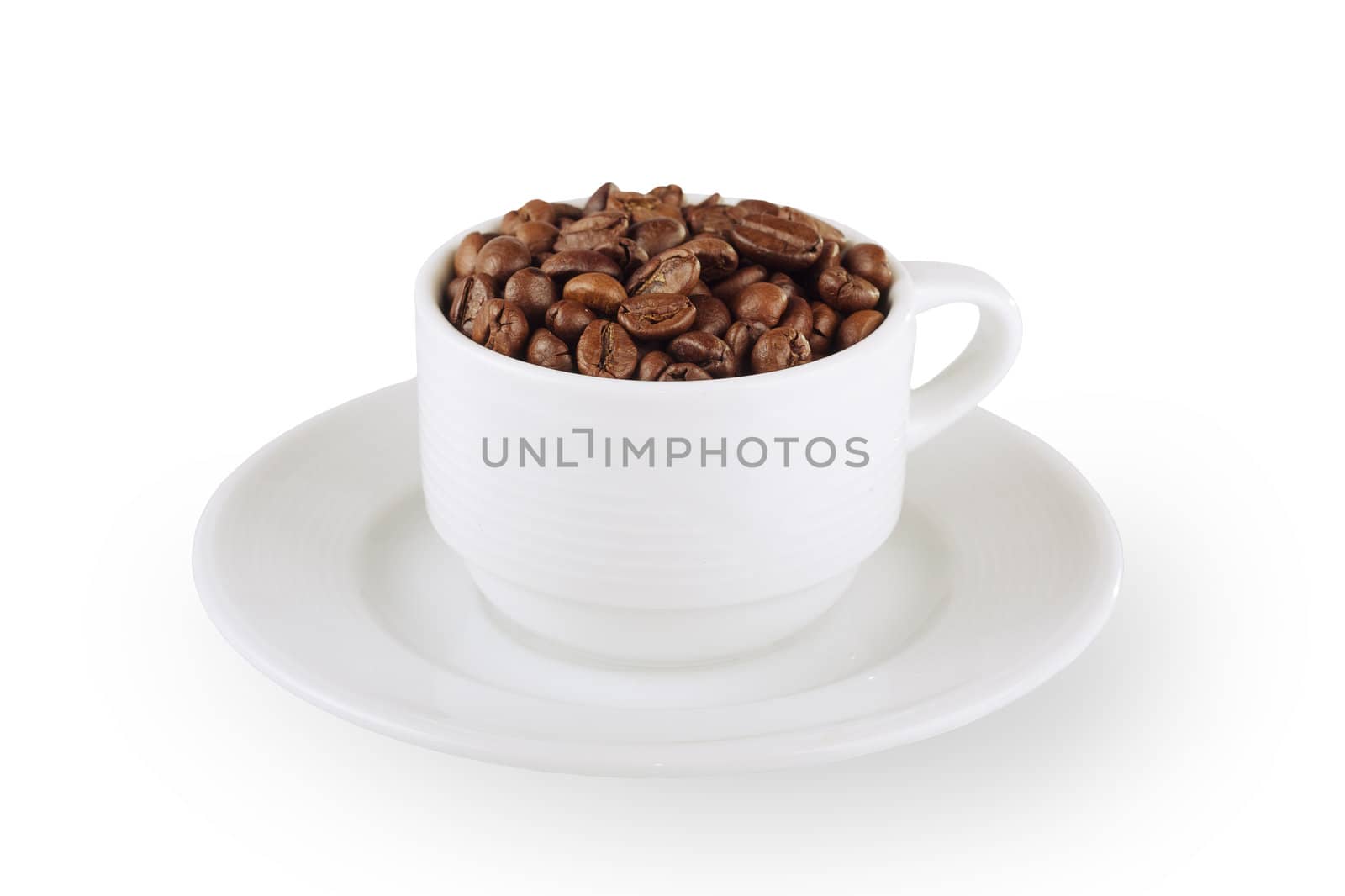 cap of coffee beans isolated on white