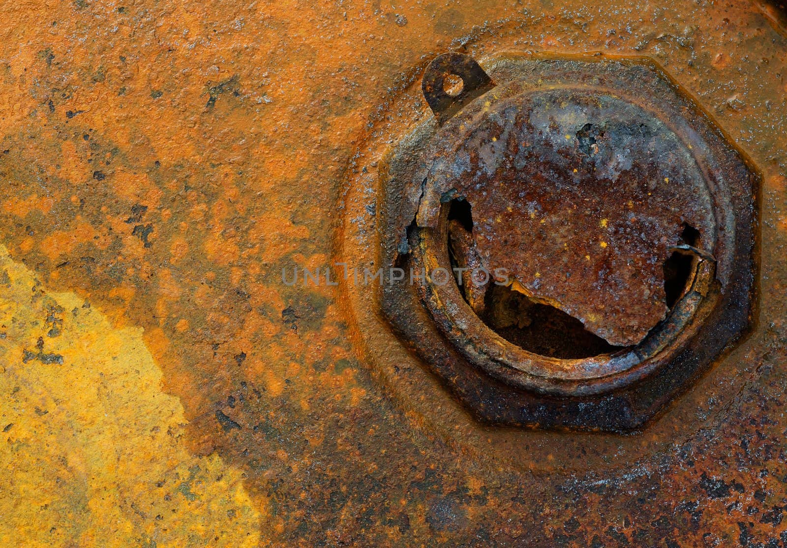 old rusty metal lid of the barrel