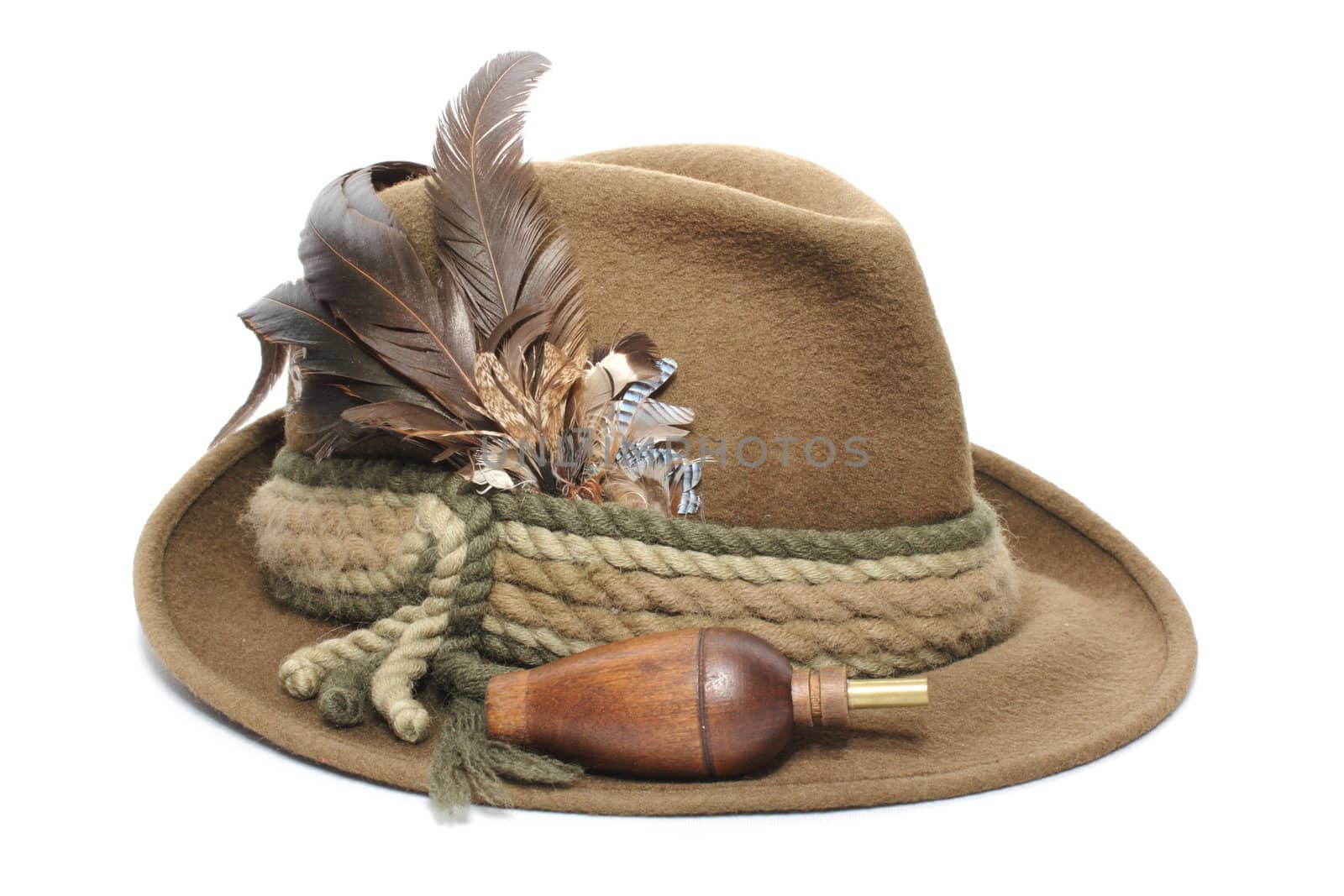 hunting gear - old traditional wool hat and game call for foxes