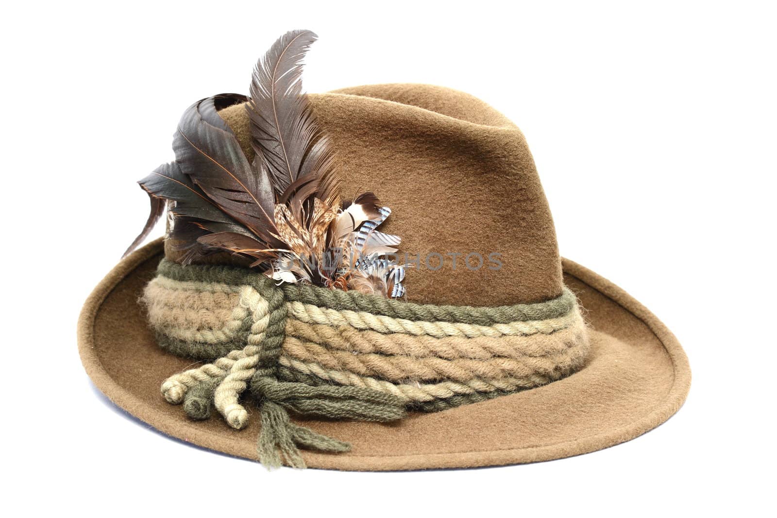 traditional german hunting hat over white background