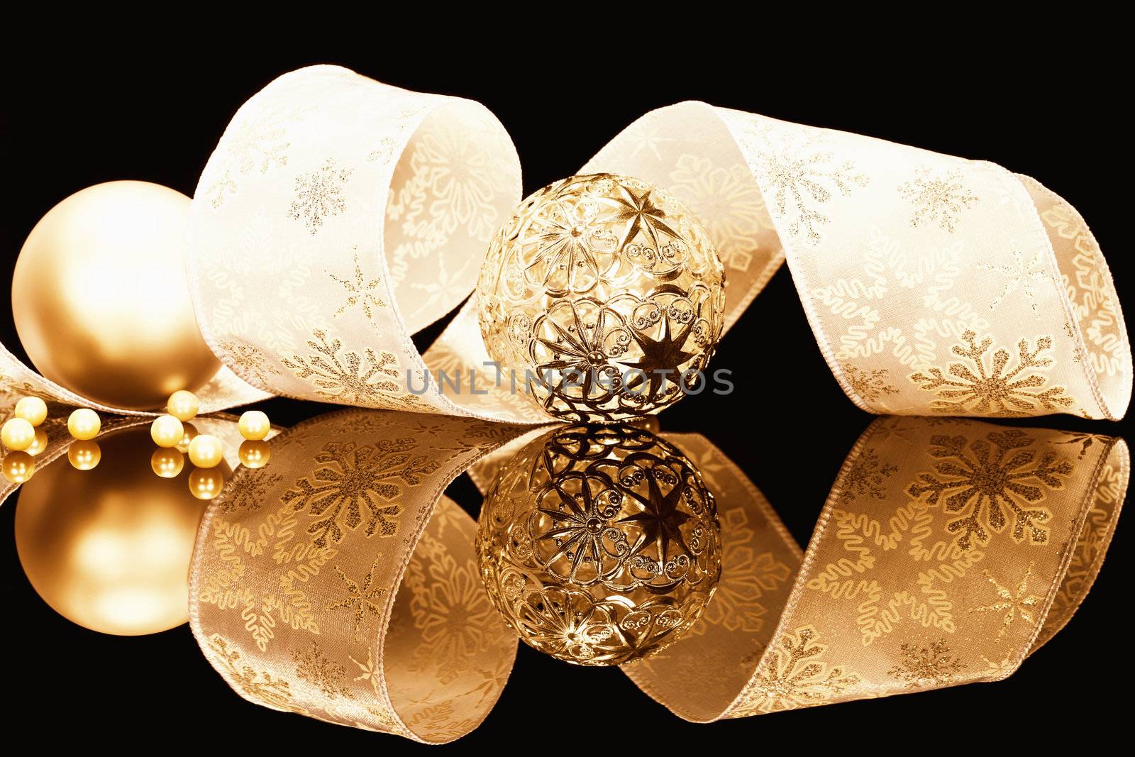 golden christmas balls with ribbon by RobStark