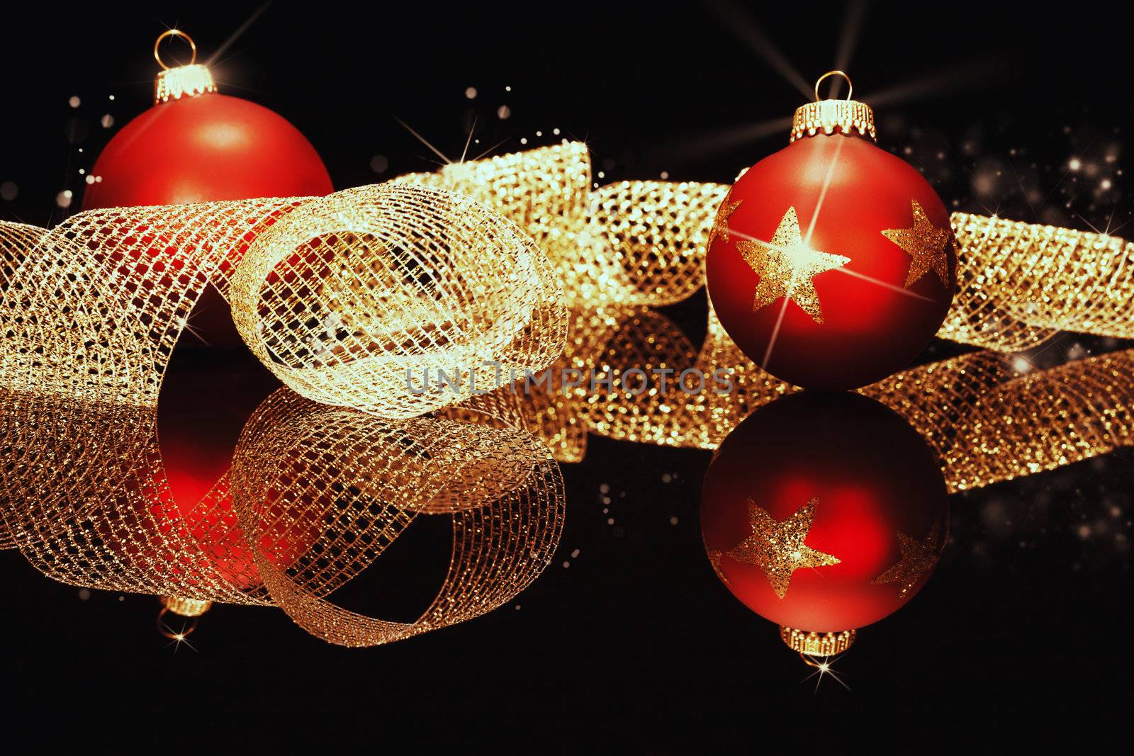 red christmas balls with golden metal ribbon by RobStark