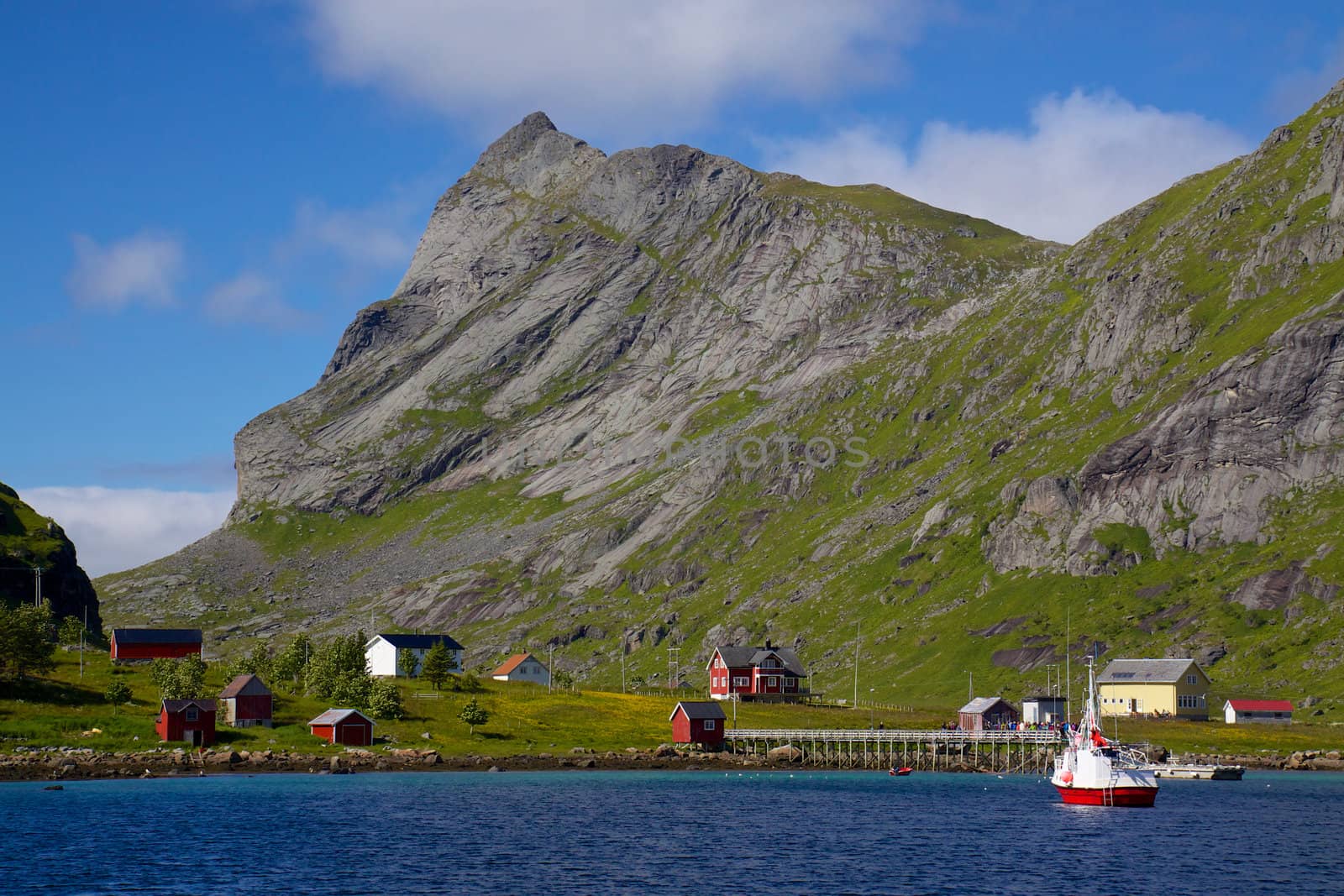Picturesque village by the fjord on Lofoten islands in Norway