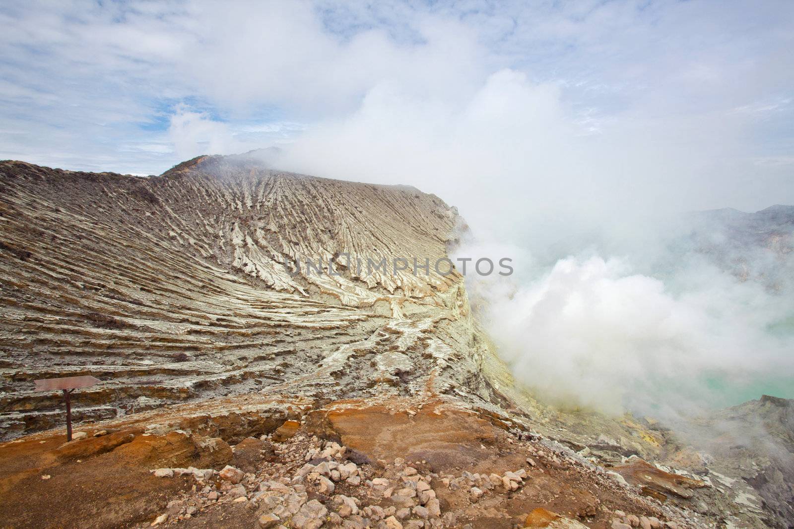 Sulfur Mine at Khawa Ijen Volcano Crater Java Island Indonesia