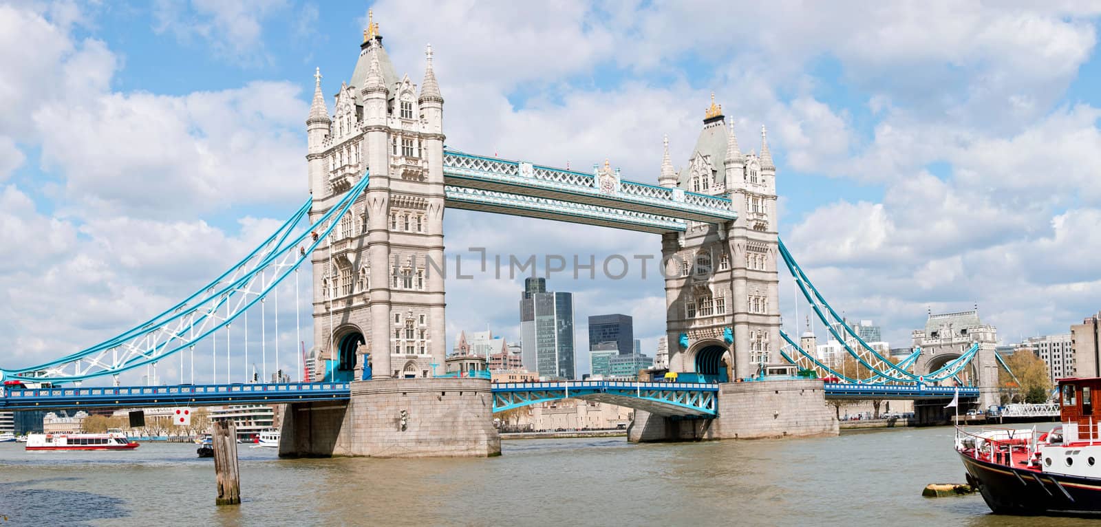 Panorama of London River Thames and Tower Bridge International Landmark of England United Kingdom