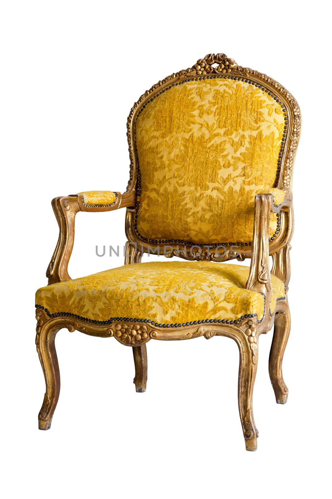 Vintage luxury Yellow sofa Armchair isolated on white background with Clipping path