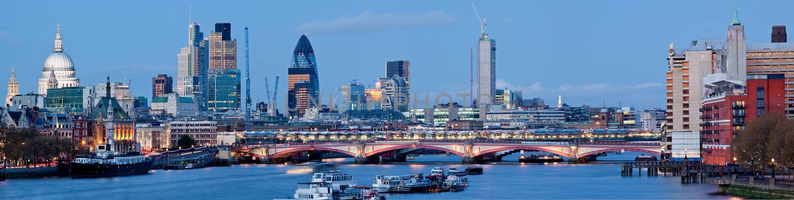 Panorama of St. Paul Cathedral and Skylines From Waterloo Bridge along River Thames in London England United Kingdom