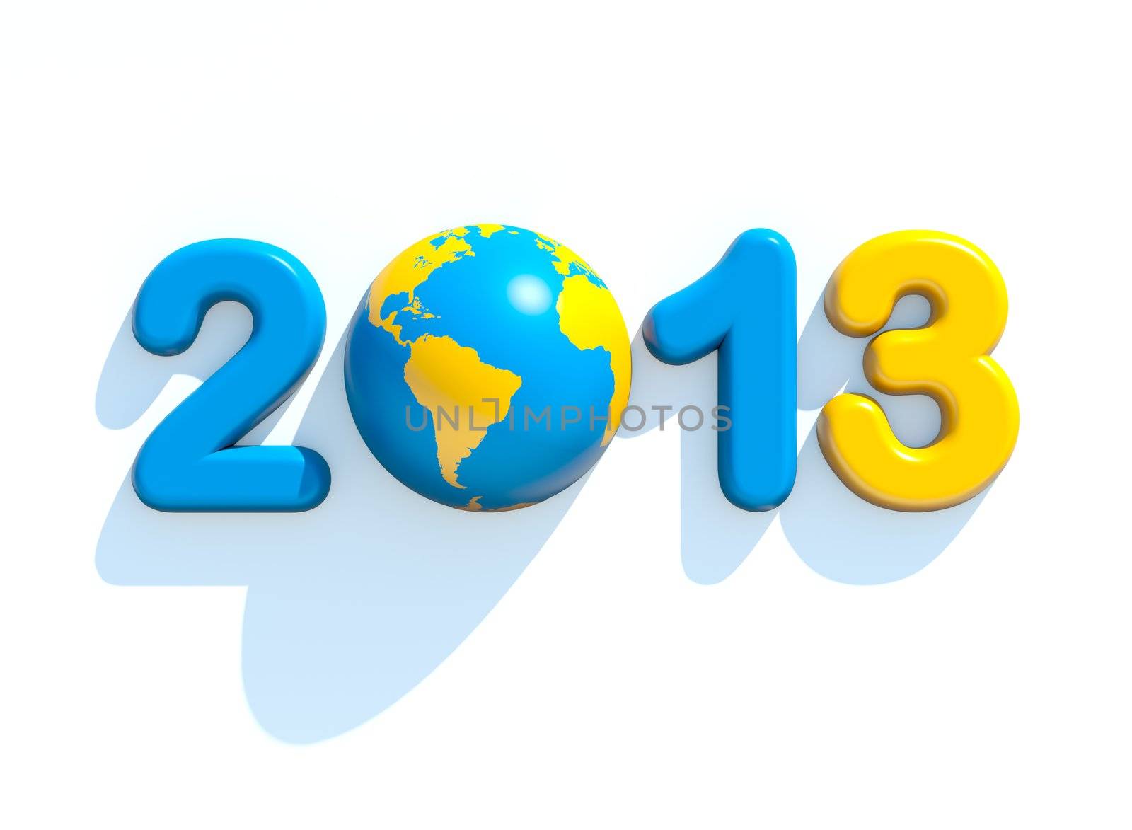 New year 2013 3d shape on white background with glossy globe