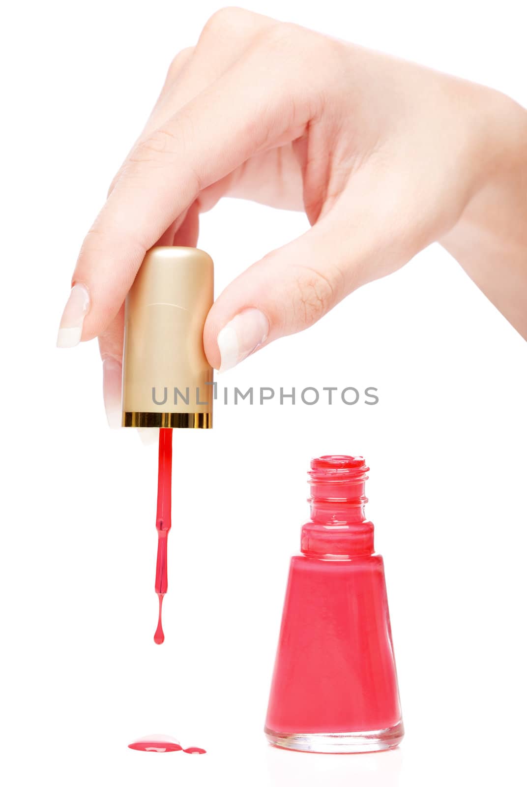 nail polish and hand, isolated on white