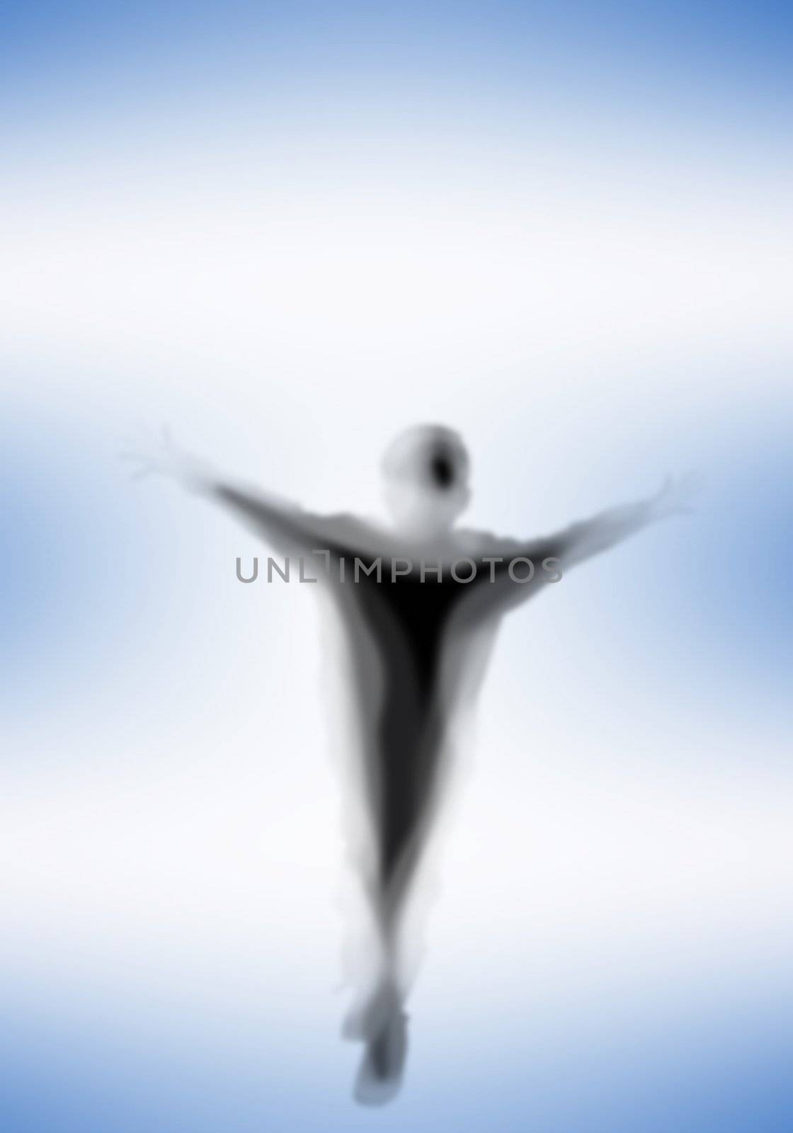 Image with a blurred female silhouette against colour background