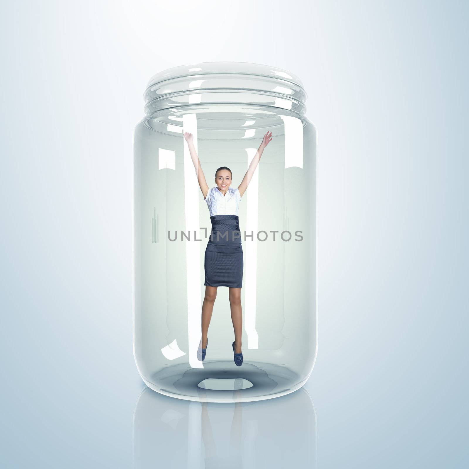 Businesswoman inside glass jar by sergey_nivens