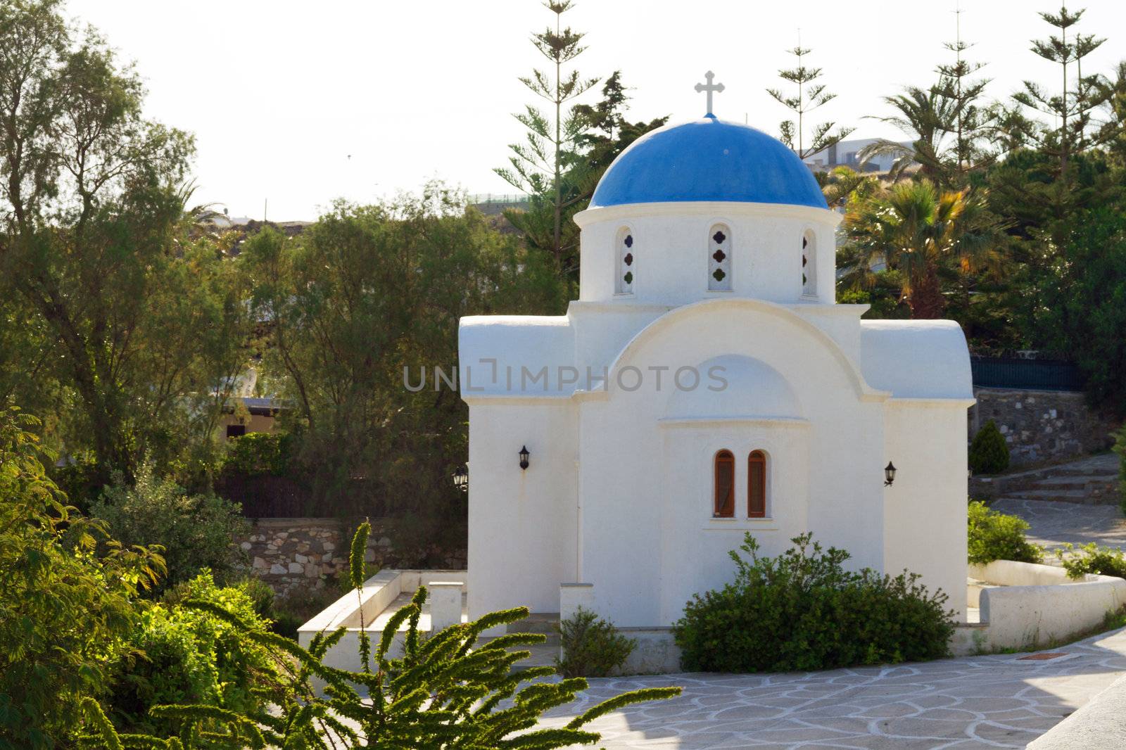 Typical church in Greece with blue cupola
