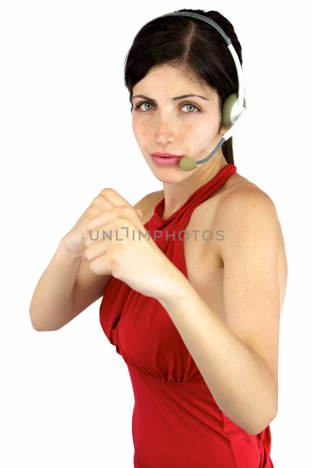 Beautiful call center girl ready to fight by fmarsicano