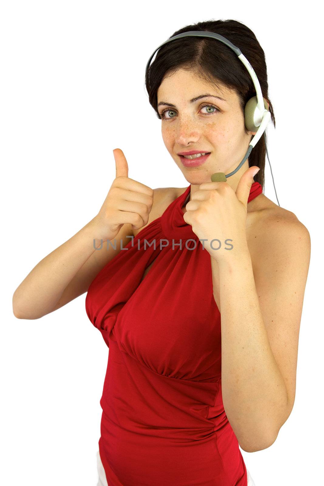 Beautiful call center girl with thumbs up by fmarsicano