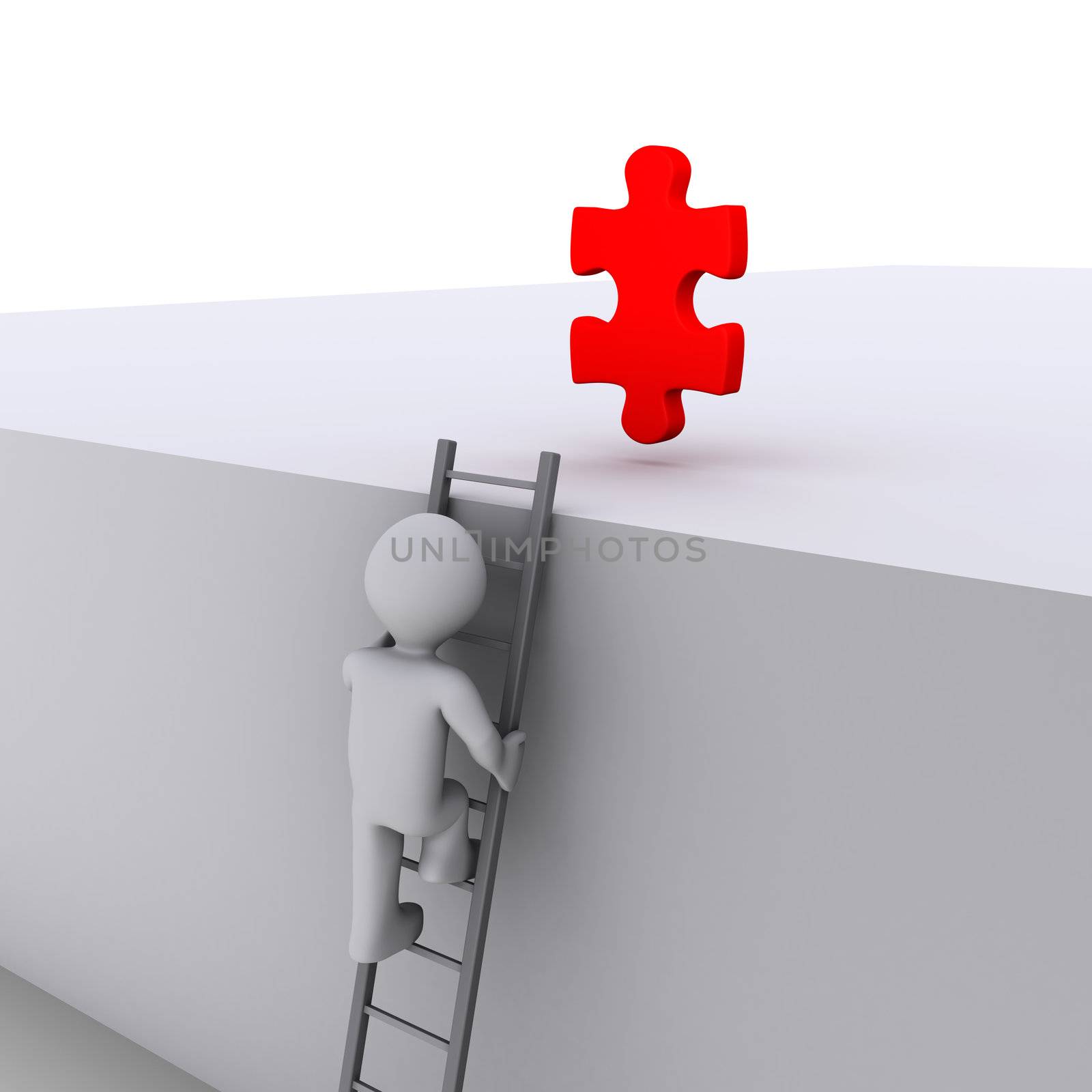 3d person climbing ladder to get a red puzzle piece