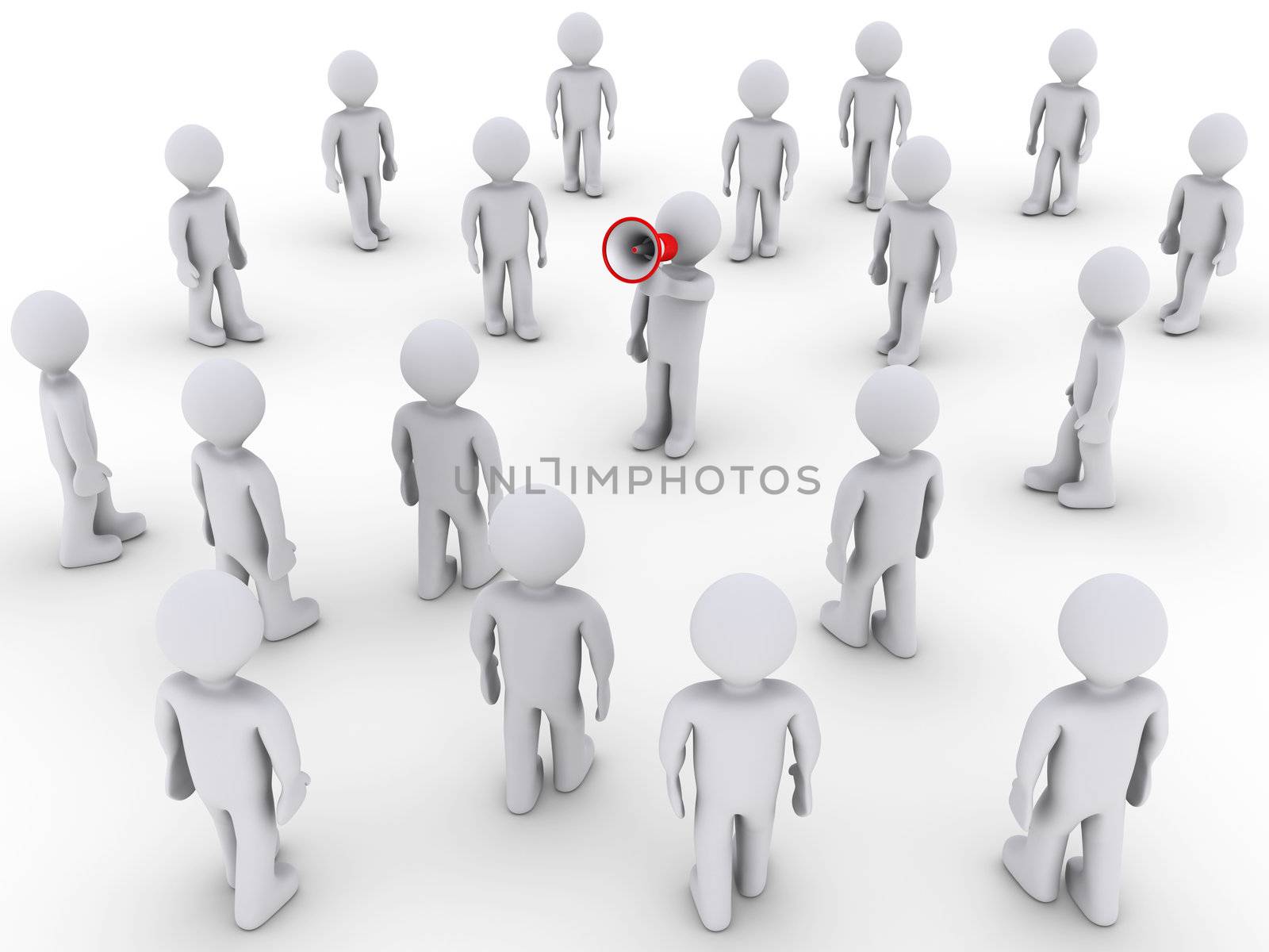 3d person with megaphone and others walking towards him