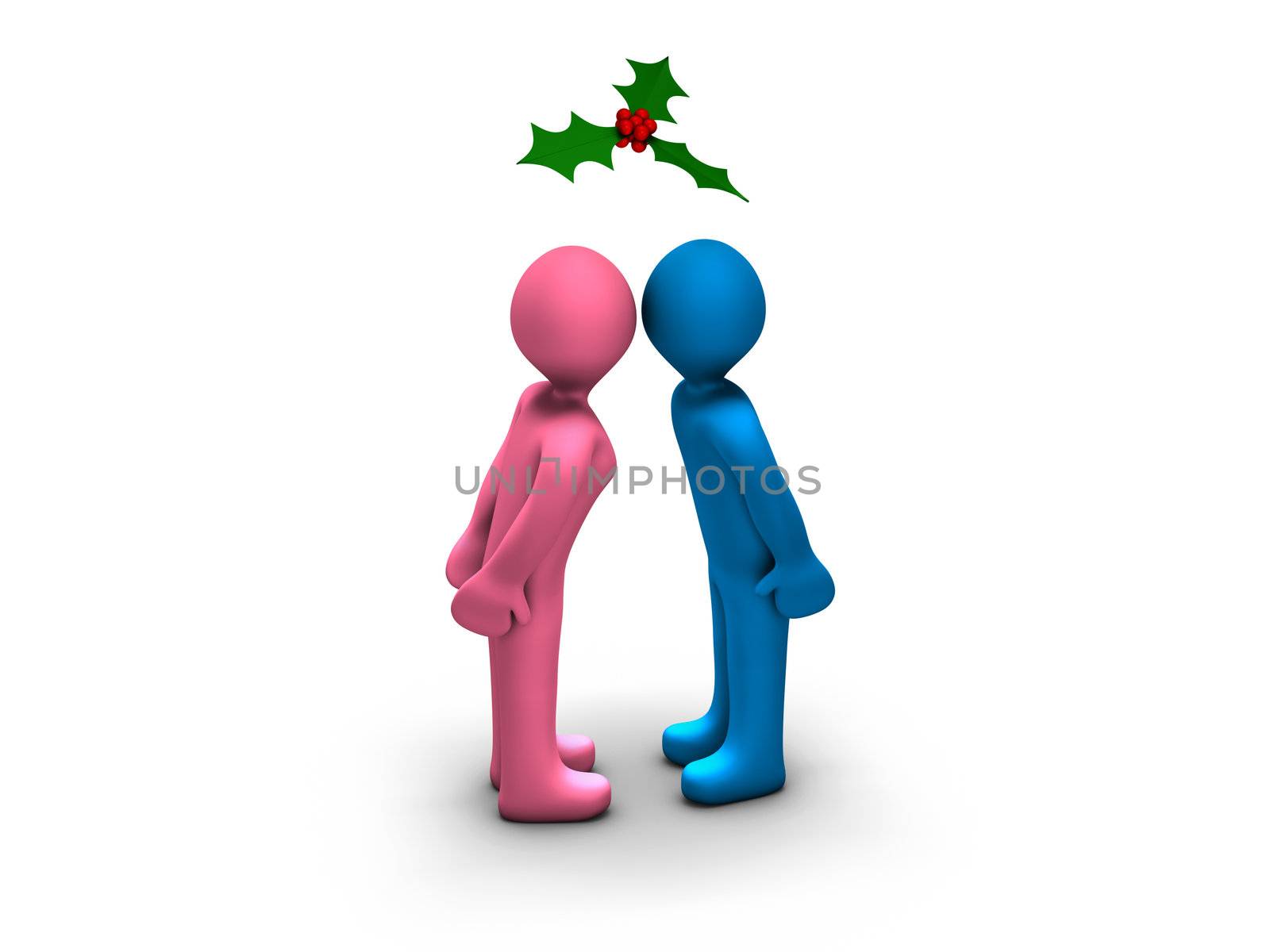 Boy and girl kissing under a mistletoe