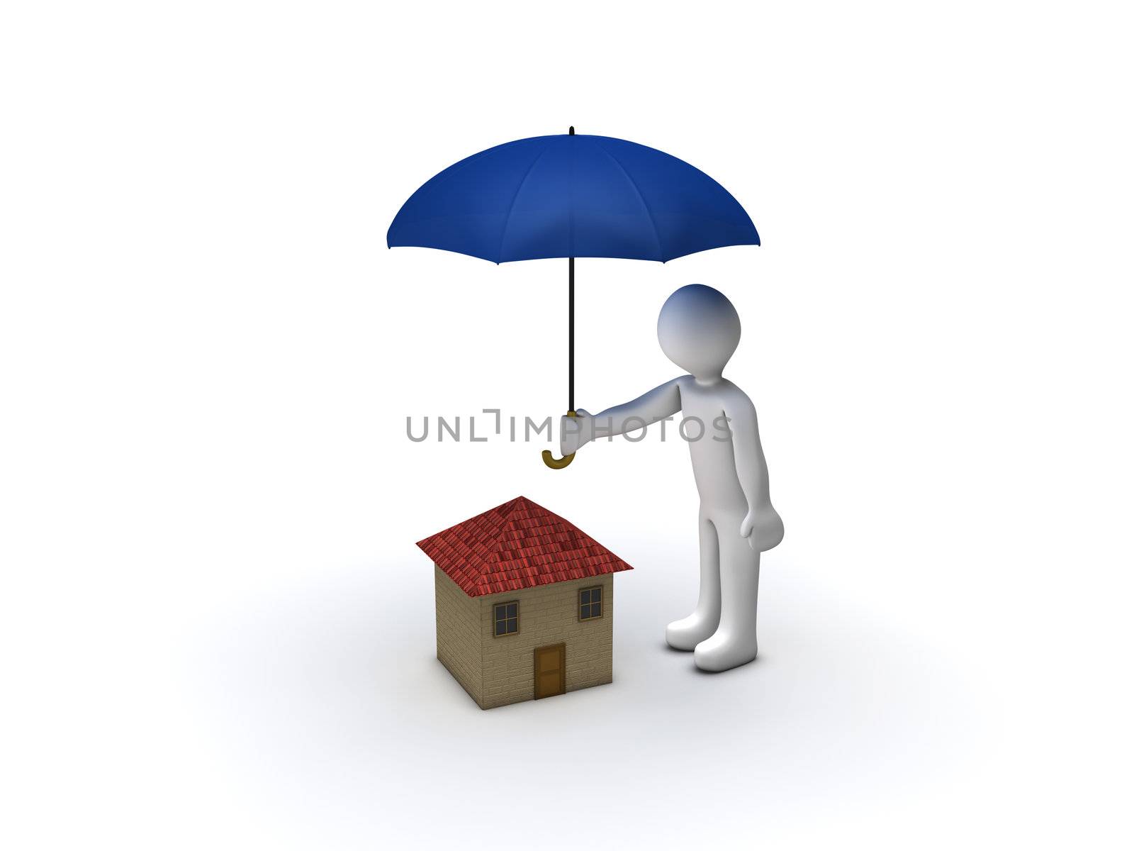 3d Person Protecting House with Umbrella