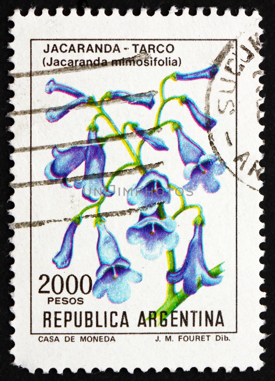 ARGENTINA - CIRCA 1982: a stamp printed in the Argentina shows Blue Jacaranda, Jacaranda Mimosifolia, South American Sub-tropical Tree, circa 1982