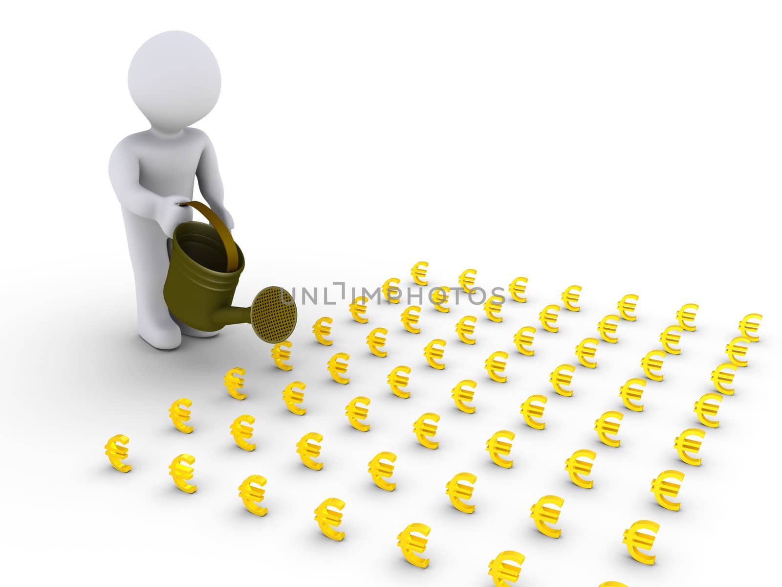 3d person is watering little euro signs