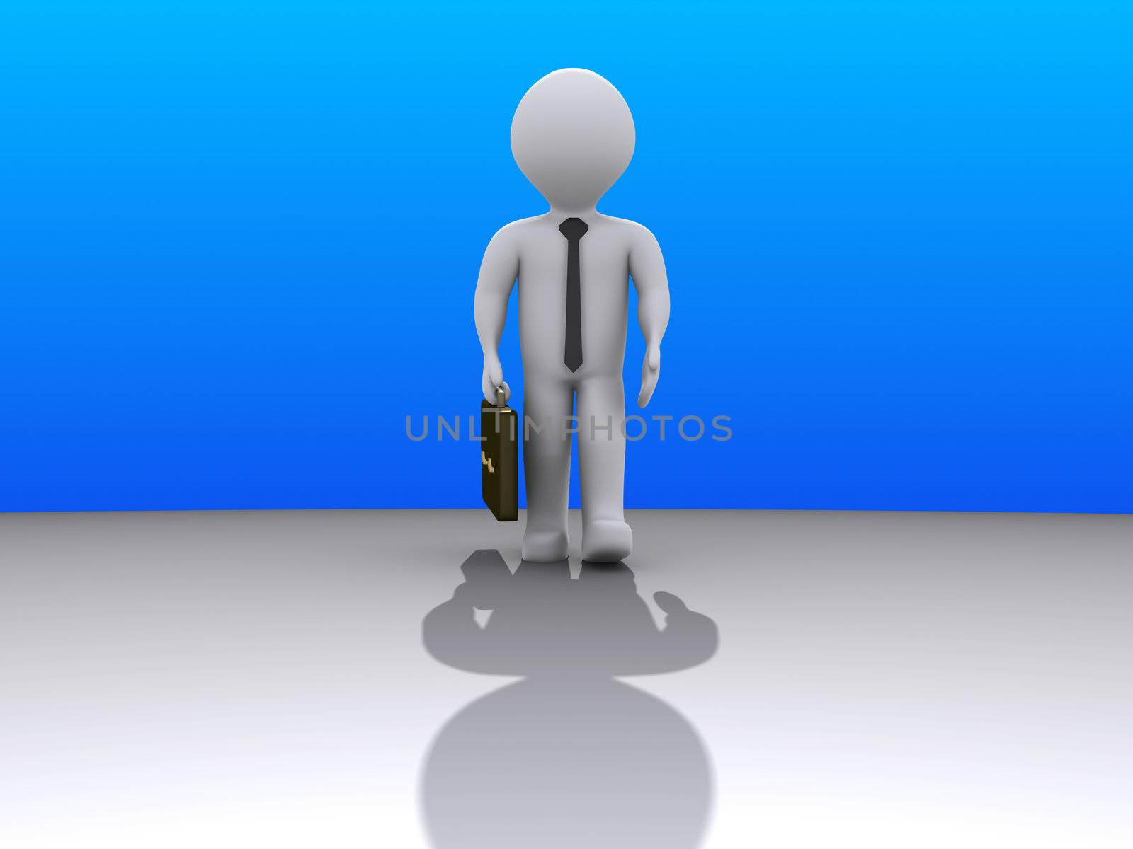 3d businessman with shadow is walking towards the camera