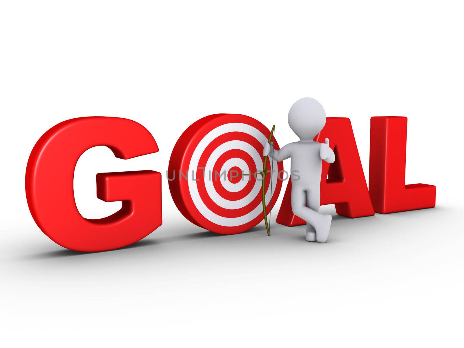3d happy archer with arrow that is at center of red GOAL - target