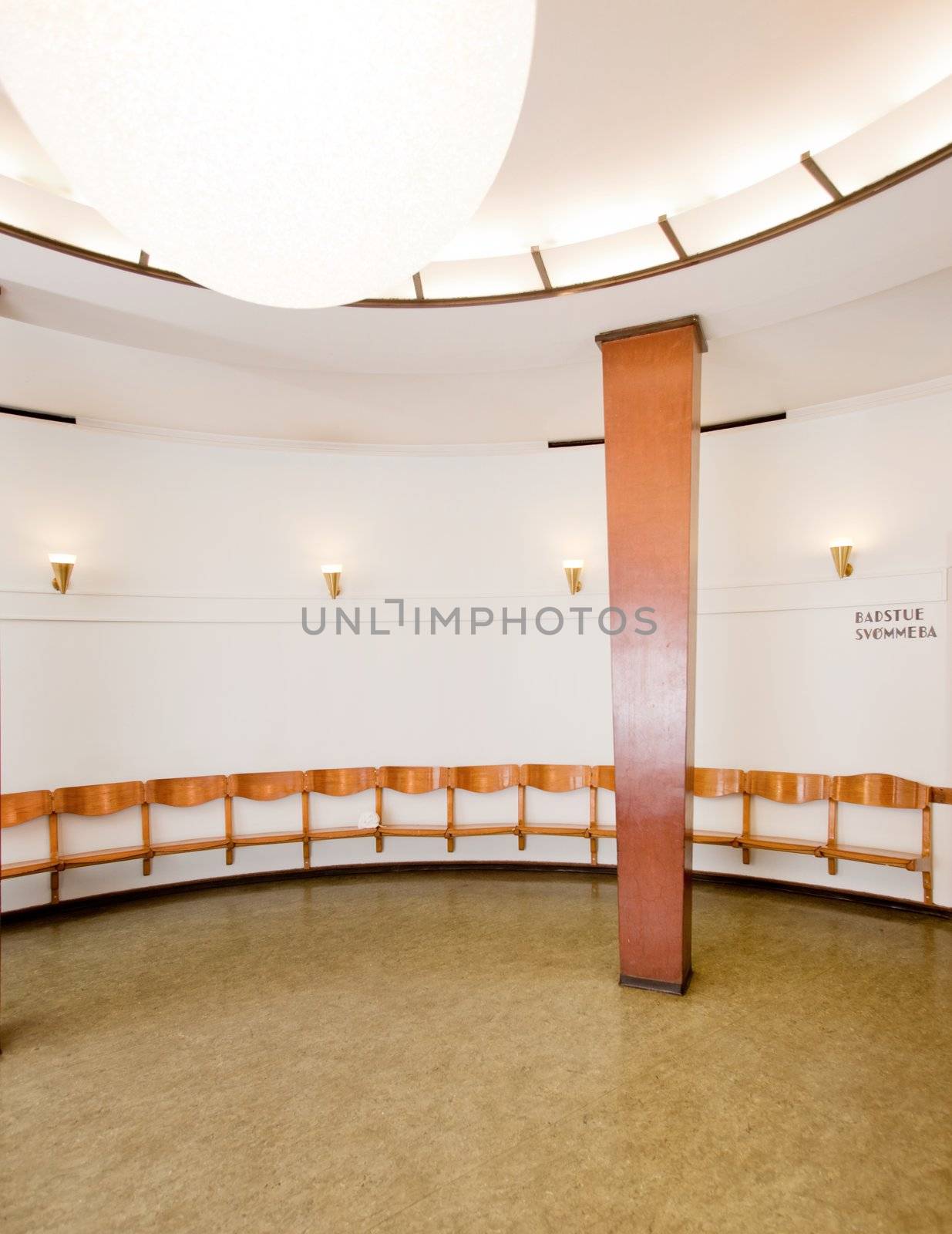 An original 1920's functionalism styled bath house interior.